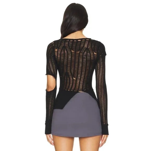 Zemeta Ribbed Soul Asymmetric Sweater in Black - Picture 4 of 5